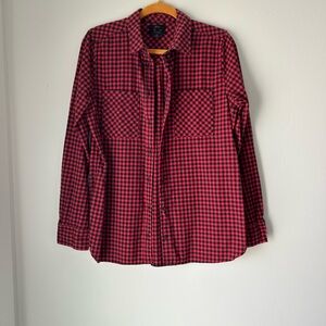 J. Crew Red and Black Check Classic Flannel Women's Button Down Shirt